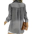 thumbnail image 6 of Women Button Down Denim Shirt Long Sleeve Roll Up Casual Oversized Jean Jacket Distressed Tunic Top, 6 of 7