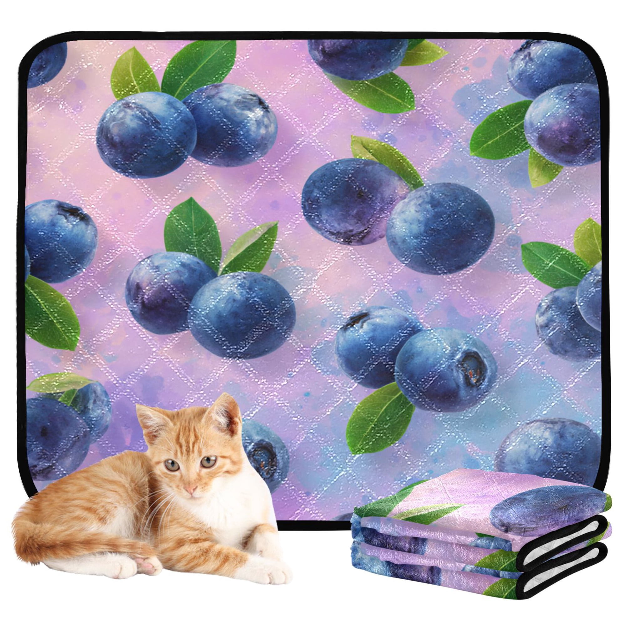 RMDQTR 3Pack Set of Small Pet Potty Pads Reusable Ultra-Absorbent Pet Training Pads Leak-Proof Pet Pads Blueberries Pattern