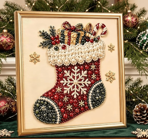 Christmas Pearl Art Kit, 3D Pearl Diamond Art Kits for Adults DIY | DIY Pearl Art Kit with Shimmering Pearl Beads, Complete Tools Included, 5 Christmas Designs for Seasonal Home Decor, Gifts