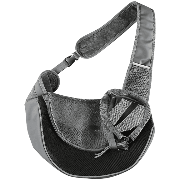 Black Small Dog Sling Carrier, PU Pet Crossbody Bag, Mesh Breathable Single Shoulder Pouch for Cats, 5.5 lbs / 2.5 kg, Adjustable Strap for Outdoor Travel Cycling