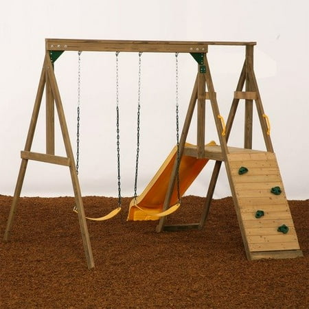 PlayStar Playsets Sonoma Wood Swing Set with Scoop Slide