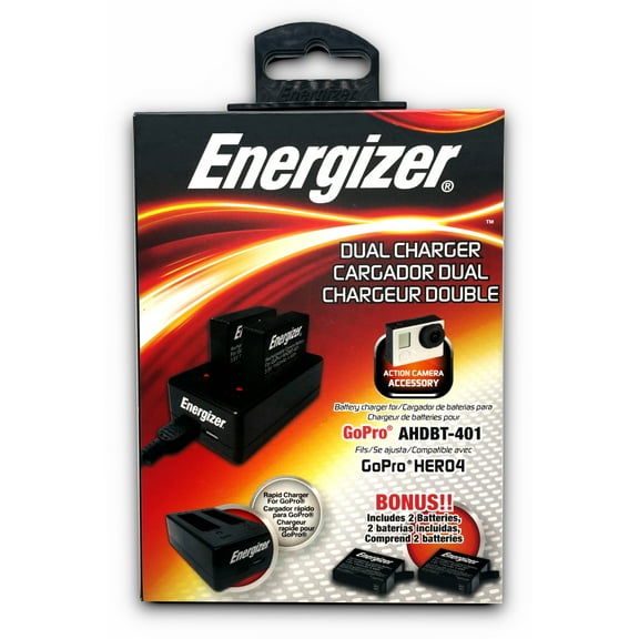 Energizer Hero4 AHDBT-401 Dual GoPro Charger with Battery | 2 GoPro Hero4 AHDBT-401 Replacement Batteries with GoPro Rapid Dual Charger and USB Charging Cable