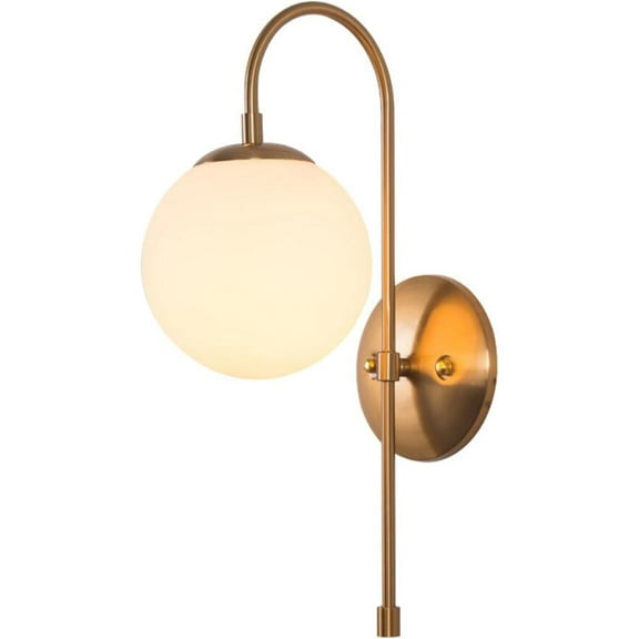 Wall Sconces 1-Light Wall Lamp Frosted Glass Globe Wall Light Fixture Brass Finish Metal Wall Pendant Lighting Fixture for Indoor Bedroom Living Room Hallway, Modern Nordic Creative