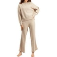 thumbnail image 1 of Faithtur Ensemble Décontracté pour Femmes, Chandail d'Hiver Uni à Col Rond et Pantalon à Jambe Grand, Tenues d'Hiver 2 Pcs, 1 of 9
