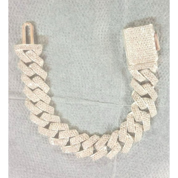 Bonic Trading 12ct Round Cut Tested Moissanite Cuban Link Bracelet 925 White Sterling Silver