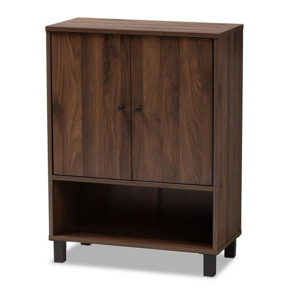 Bowery Hill Walnut Brown Finished 2-Door Wood Shoe Cabinet