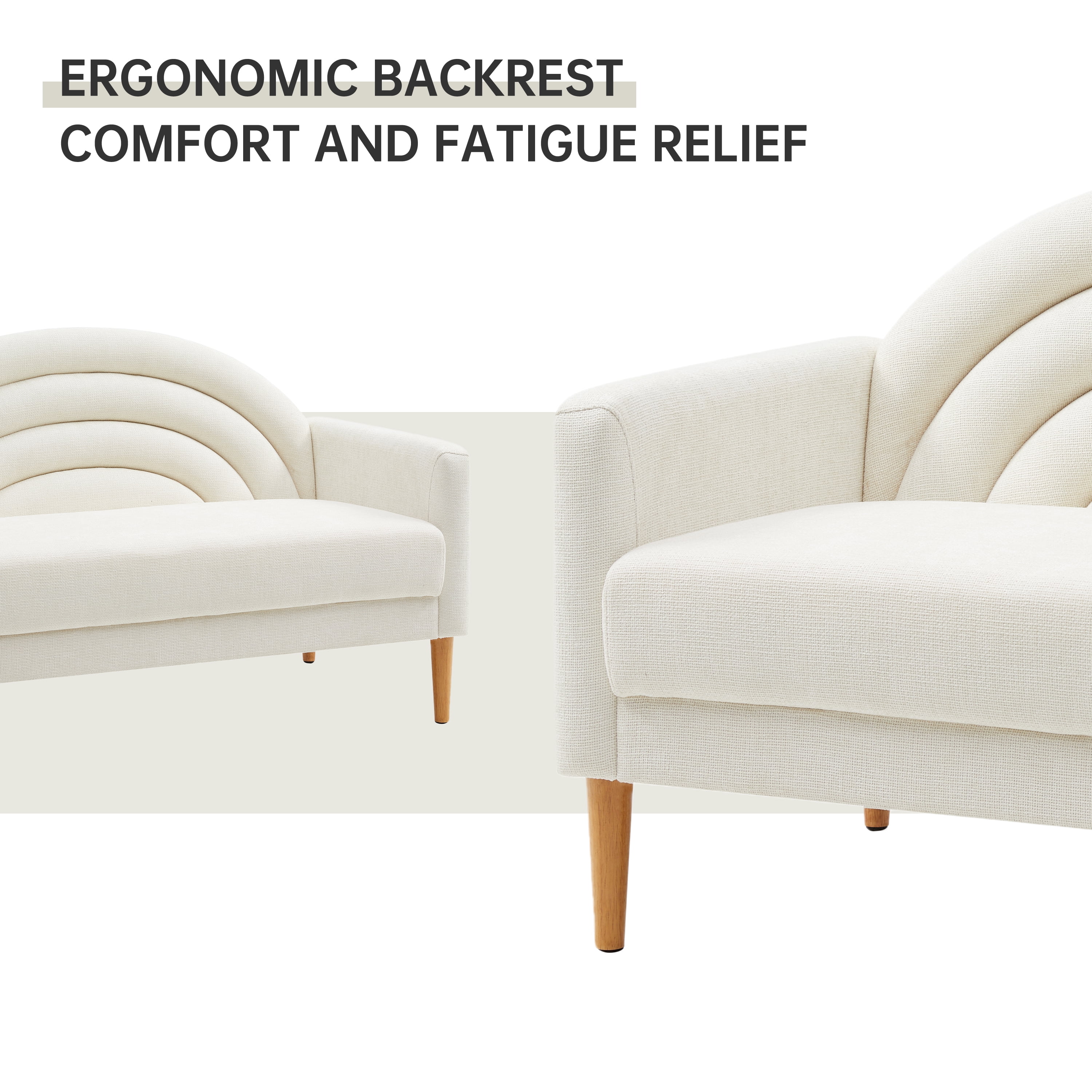 Loveseat Sofa for Small Spaces,49.6" Mid-Century Modern Linen Small Couch with Arched Backrest,2-Seater Upholstered Settee,600 lbs Capacity,Cream