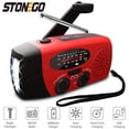 thumbnail image 2 of This versatile portable radio features a 2000mAh battery, is powered by a hand crank and solar power, supports USB charging, features FM, AM, WB, NOAA weather radio, and comes with an emergency LED fl, 2 of 8