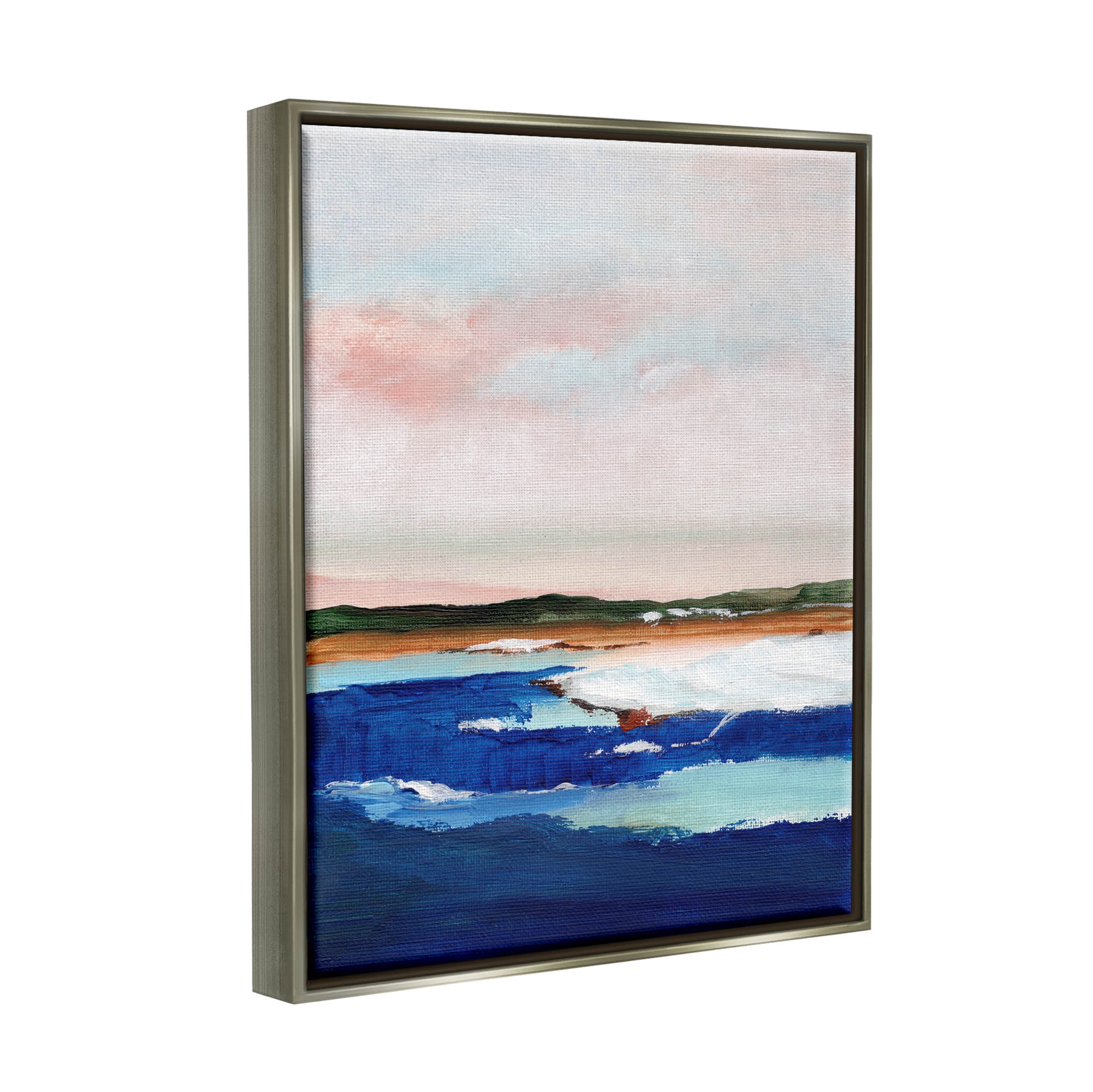 Stupell Industries Distant Land Ocean Waves Painting Painting Luster Gray Floating Framed Canvas Print Wall Art, Design by Nikita Jariwala