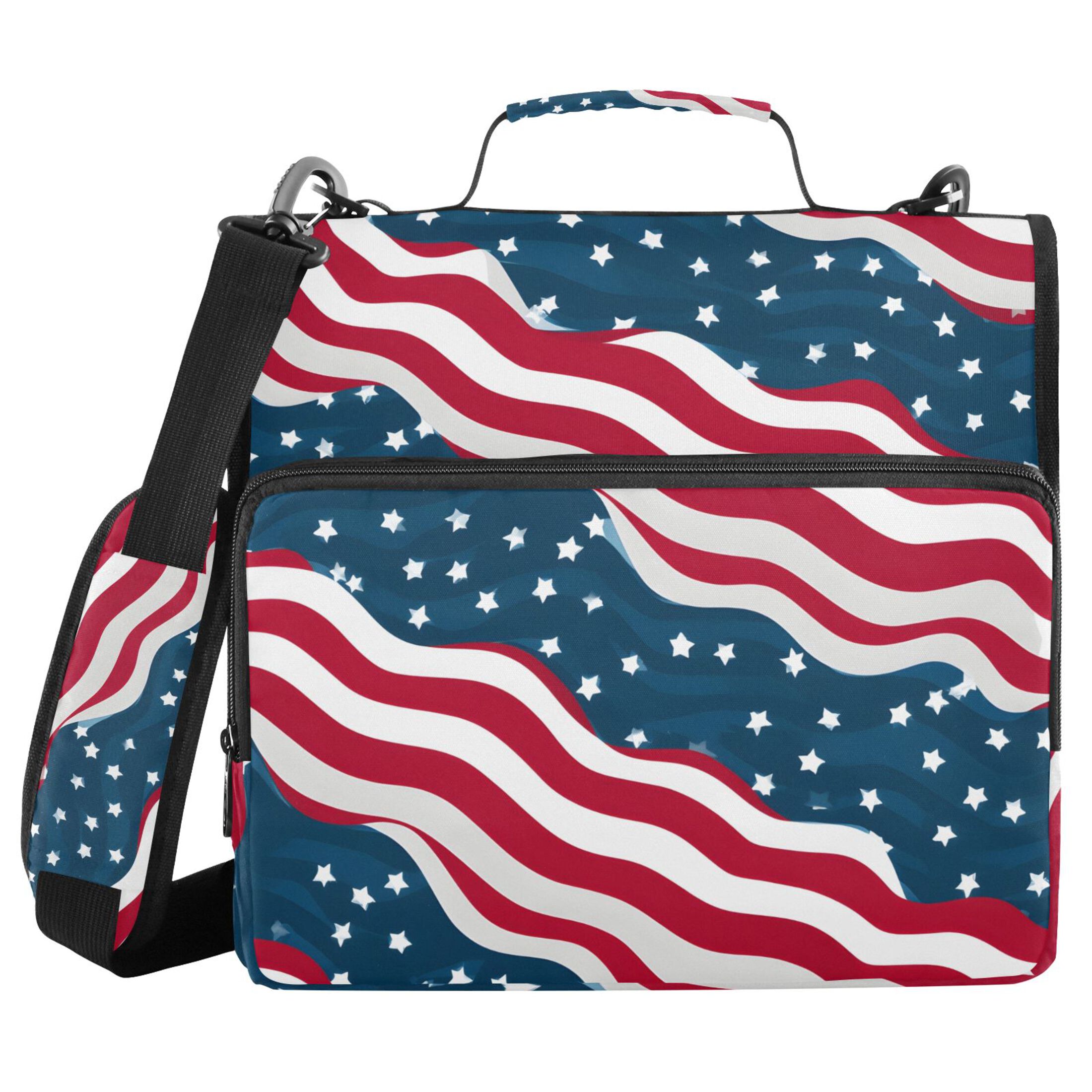 ALAZA Zipper Binder Red Stripes Stars-s1 3 Ring Trapper Keeper File Folder Organizer Bag