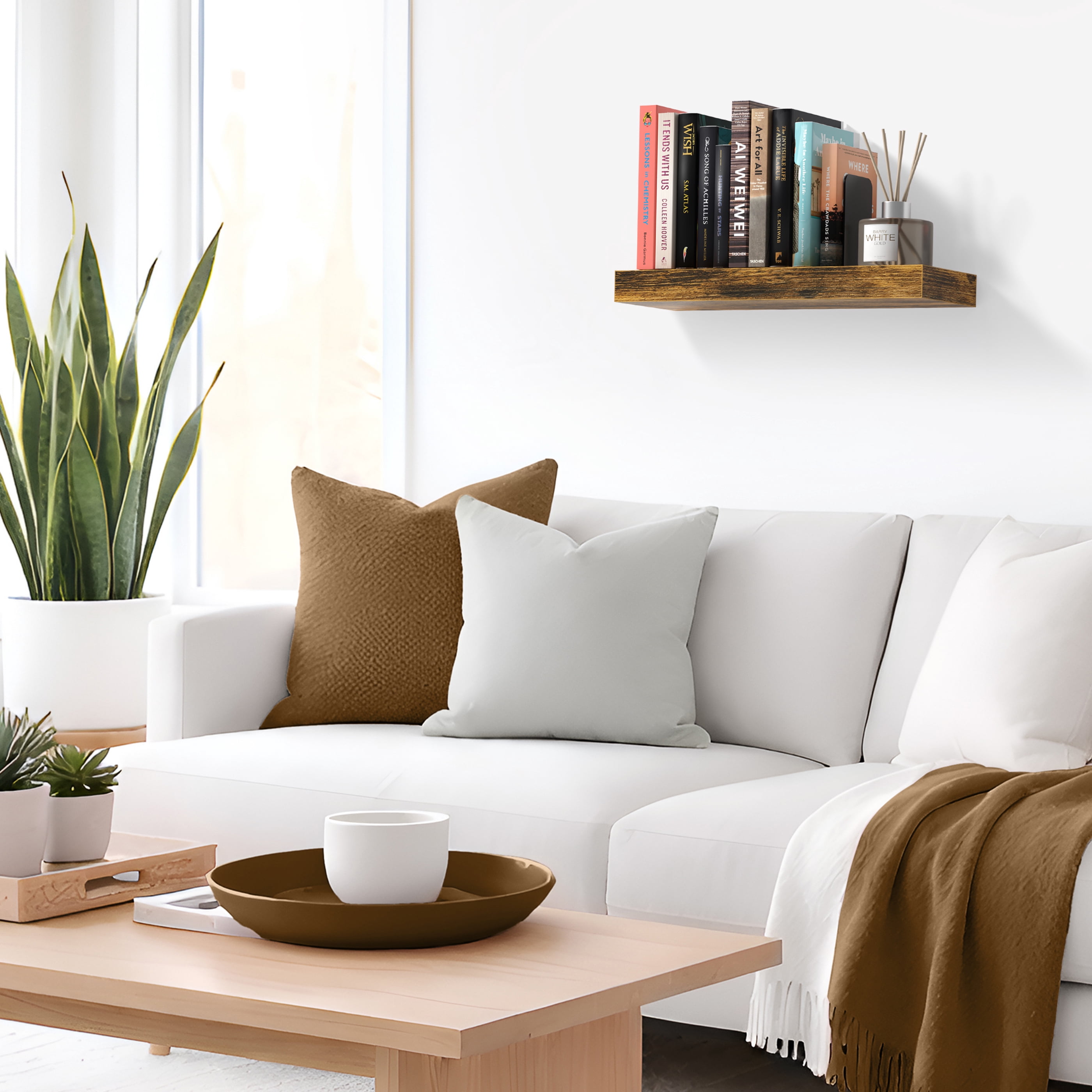 Sorbus 16.25" Floating Wall Shelf, Brown, Invisible Brackets, Bathroom, Bedroom & Home Decor