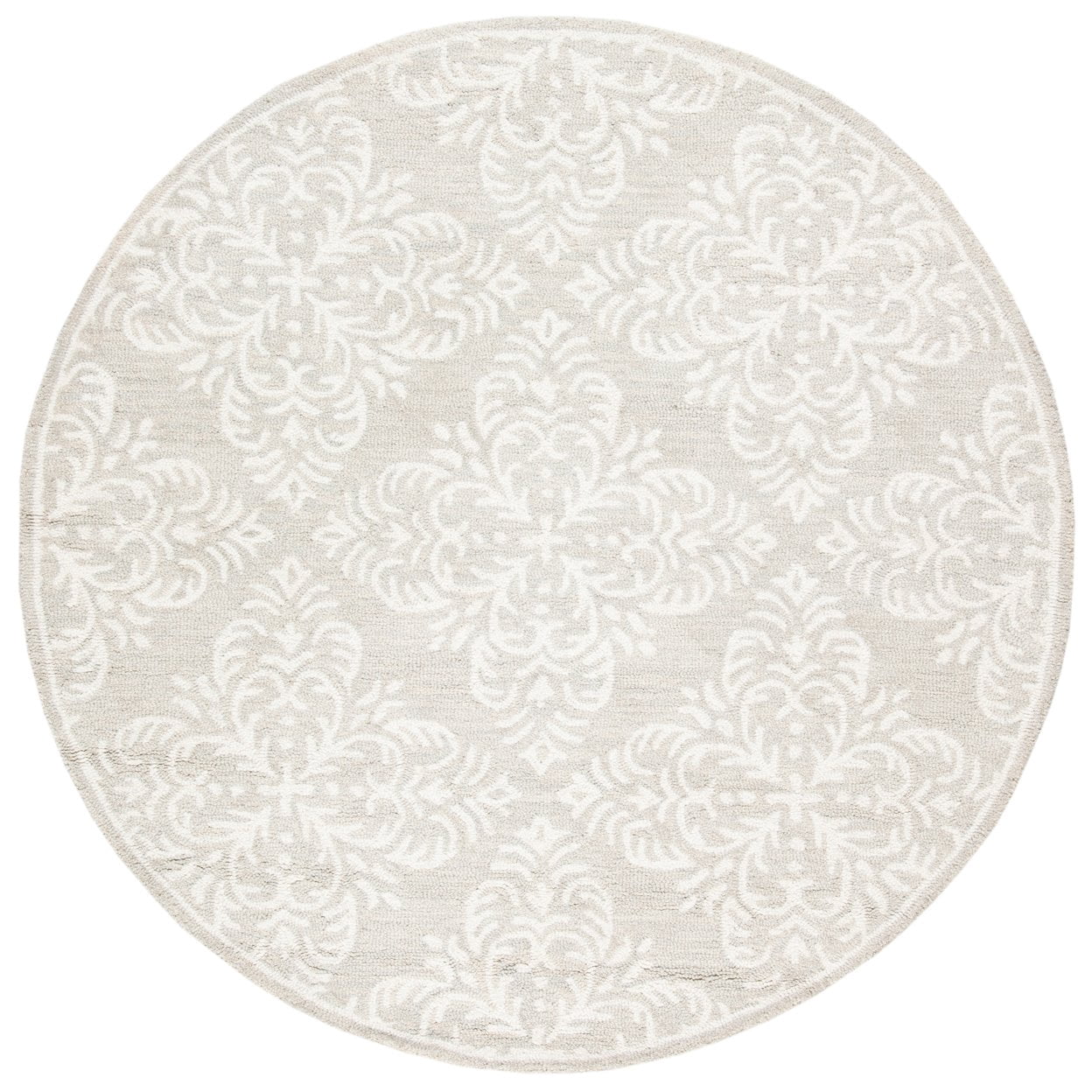 SAFAVIEH Micro-Loop Laidley Geometric Floral Wool Area Rug, Silver/Ivory, 5' x 5' Round