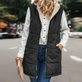 thumbnail image 6 of comerut Women Fall Winter Reversible Vest Coat Hooded Sleeveless Fleece Lining Jacket Solid Color Mid-length Waistcoat Long Warm Outerwear, 6 of 8