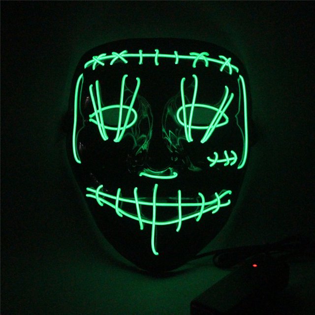 Máscara de neón con luz LED para Halloween, aterradora, con 3 modos de iluminación, adecuada para hombres, mujeres y niños