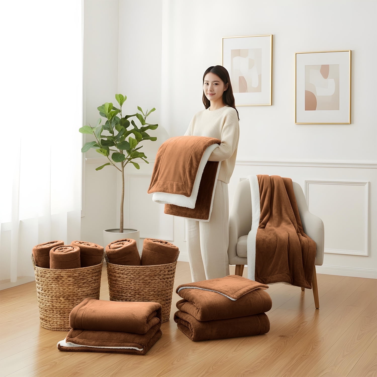 Moonlight20015 Wholesale Sherpa Fleece Throw Blankets 12-Packs Warm & Soft Plush Twin Size for Charity, Shelter, & Home Washable, Lightweight & Cozy Coffee