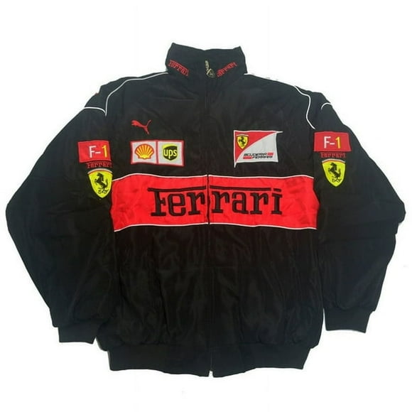 Veste de Course F1 Style Rétro Style Collège Veste en Coton Automne et Hiver Broderie Complète Noir