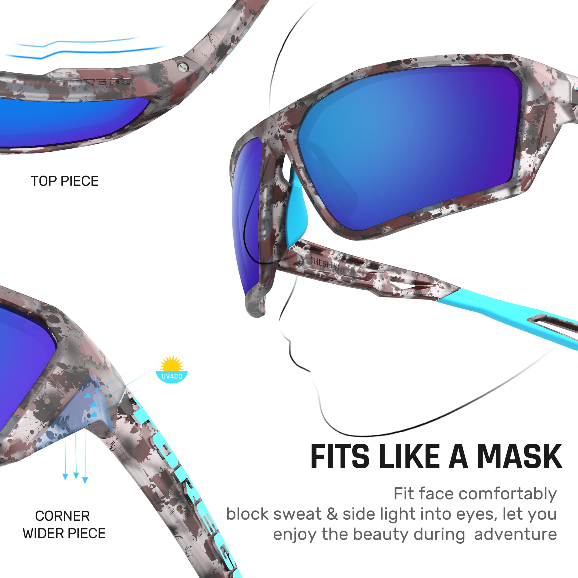 TOREGE Sports Polarized Unisex Sunglasses for fishing cycling running  golfing Sunglasses Durable Lens