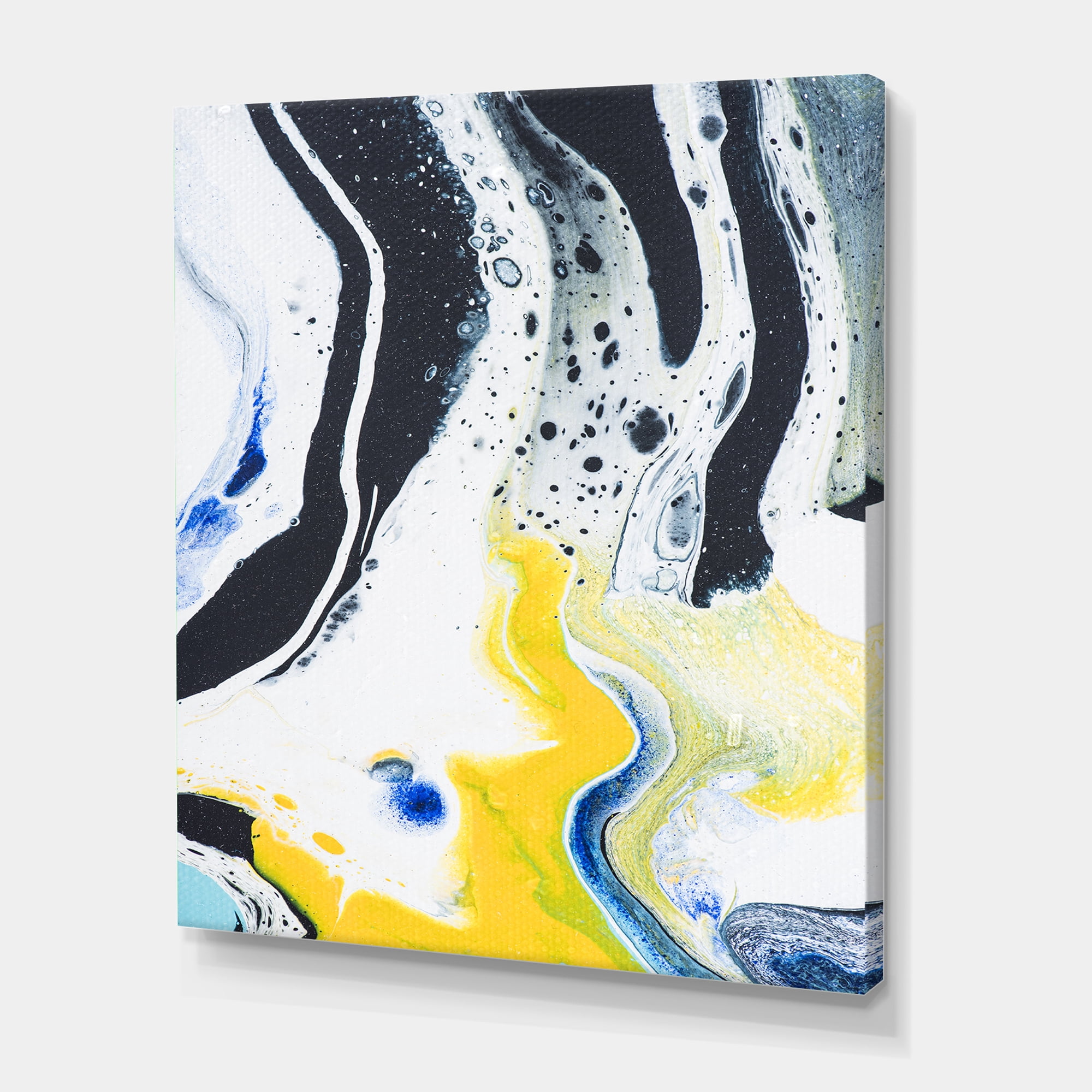 Abstract Marble Composition In Blue and Yellow IV 12 in x 8 in Painting Canvas Art Print, by Designart