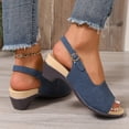 thumbnail image 6 of Viluyesy Womens Low Heels Sandals, Slingback Peep Toe Ankle Strap Fashion Summer Casual Dressy Shoes Dark Blue US9.5, 6 of 9