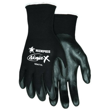 Dipped Nylon Gloves Memphis Glove N9674S Ninja X Nylon/Spandex Shell Gloves with Bi-Polymer Dipped Palm and Fingertips, Black, Small, 1-Pair ()