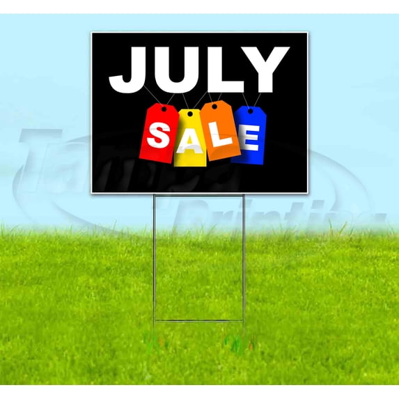 July Sale Tag (18" x 24") Yard Sign, Includes Metal Step Stake
