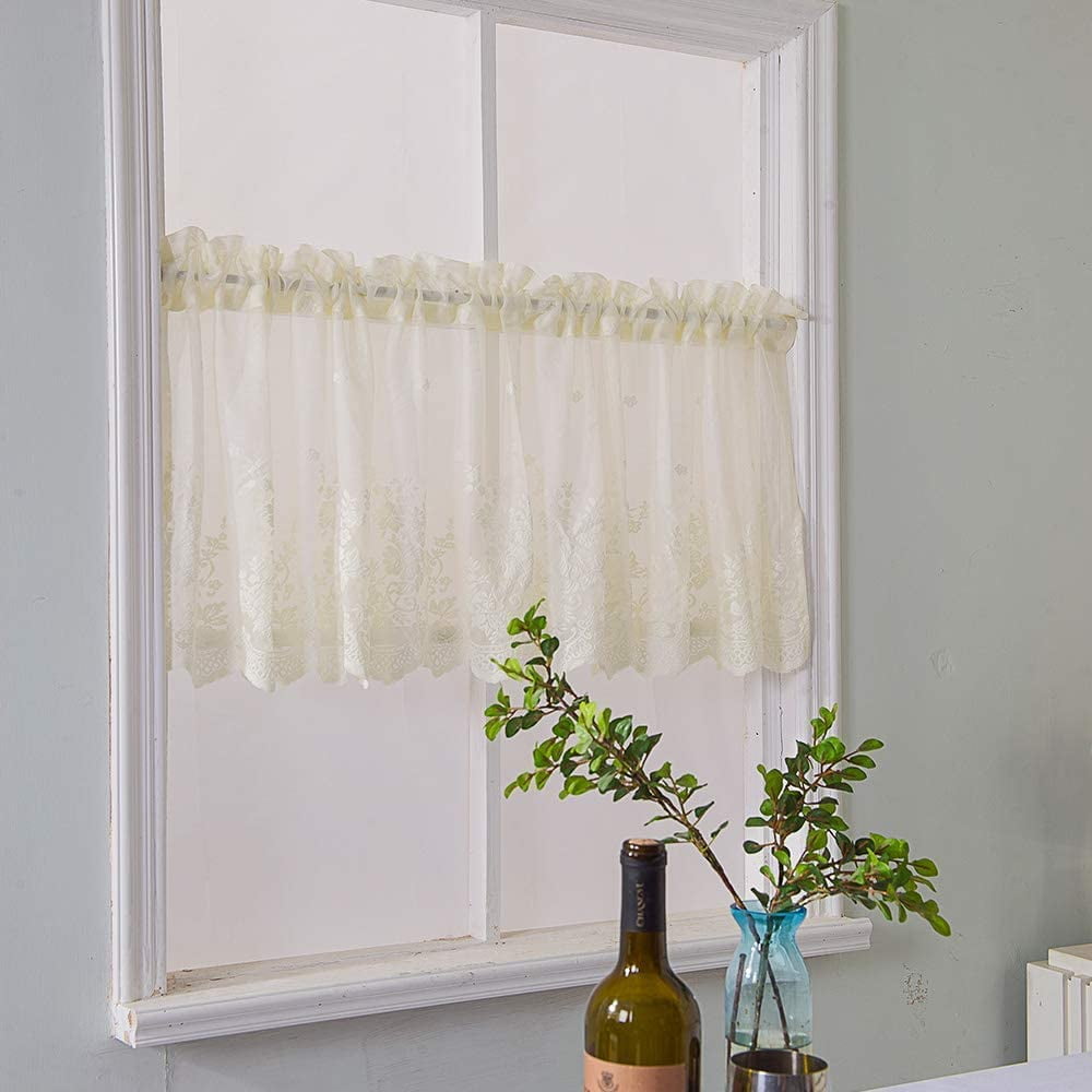 Rod Pocket Embroidered Grid Curtain Valance for Kitchen Bathroom Windows 