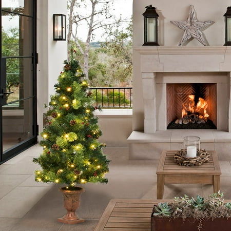 Assorted Pine Trees - Costway 4Ft Pre-Lit Christmas Entrance Tree w/ 60 LED Lights Red Berries Pine Cones