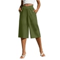 thumbnail image 2 of Dxzfnsa Women's Summer Capri Pants Elastic High Waist Drawstring Wide Leg Cotton Linen Work Pants with Pockets S-2XL, 2 of 6