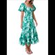 thumbnail image 3 of Vestido Midi Informal de Verano para Mujer, de Corta, Abullonado, con Cuello Cuadrado y Volantes Escalonados Flores L, 3 of 7