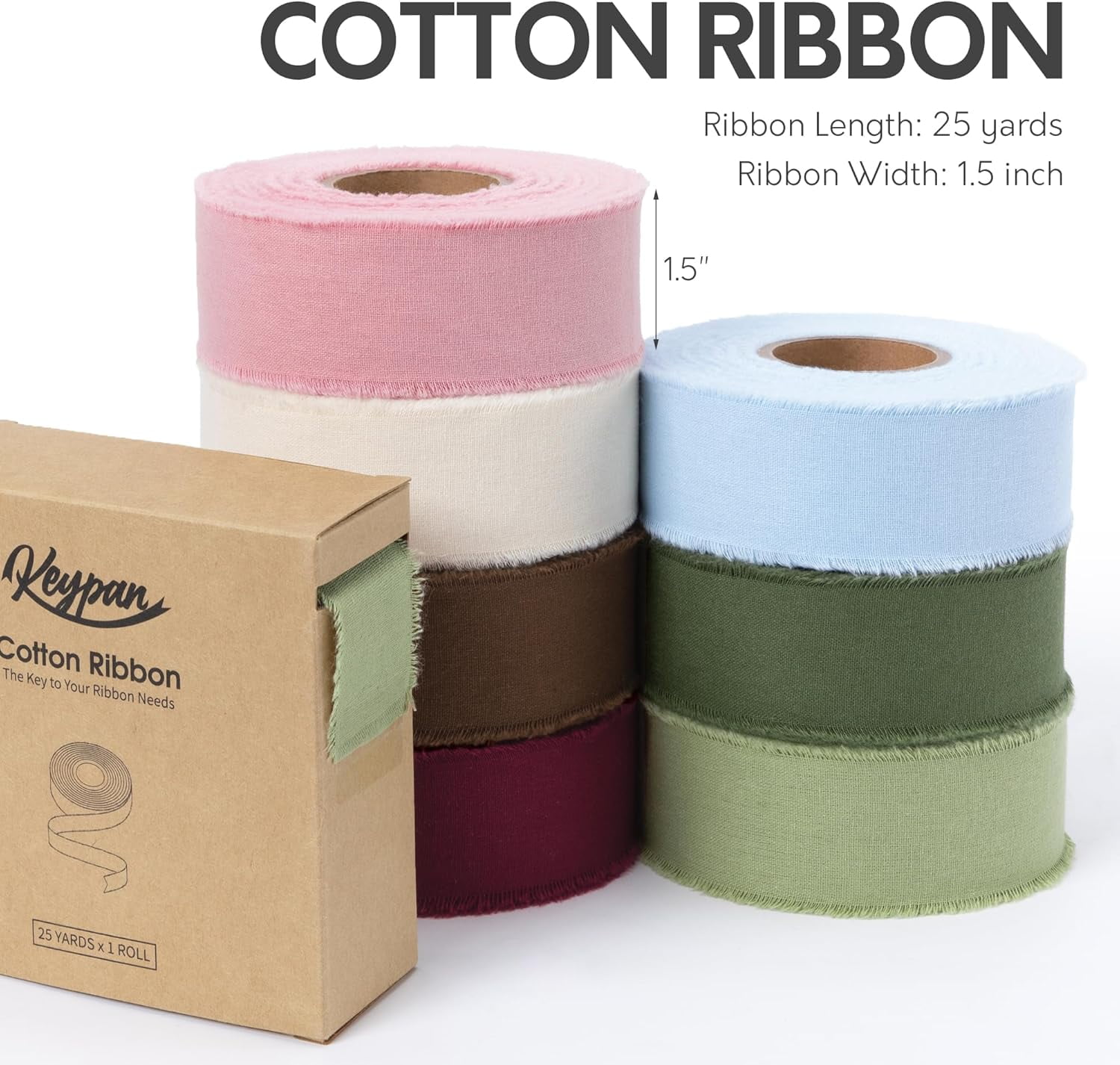 Hunter Green Ribbon for Christmas Tree 1-1/2 Inch Handmade Cotton Frayed Fringe Fabric Ribbons for Crafts Flower Bouquets Wedding Home DIY Decor Christmas Tree, 25 Yards