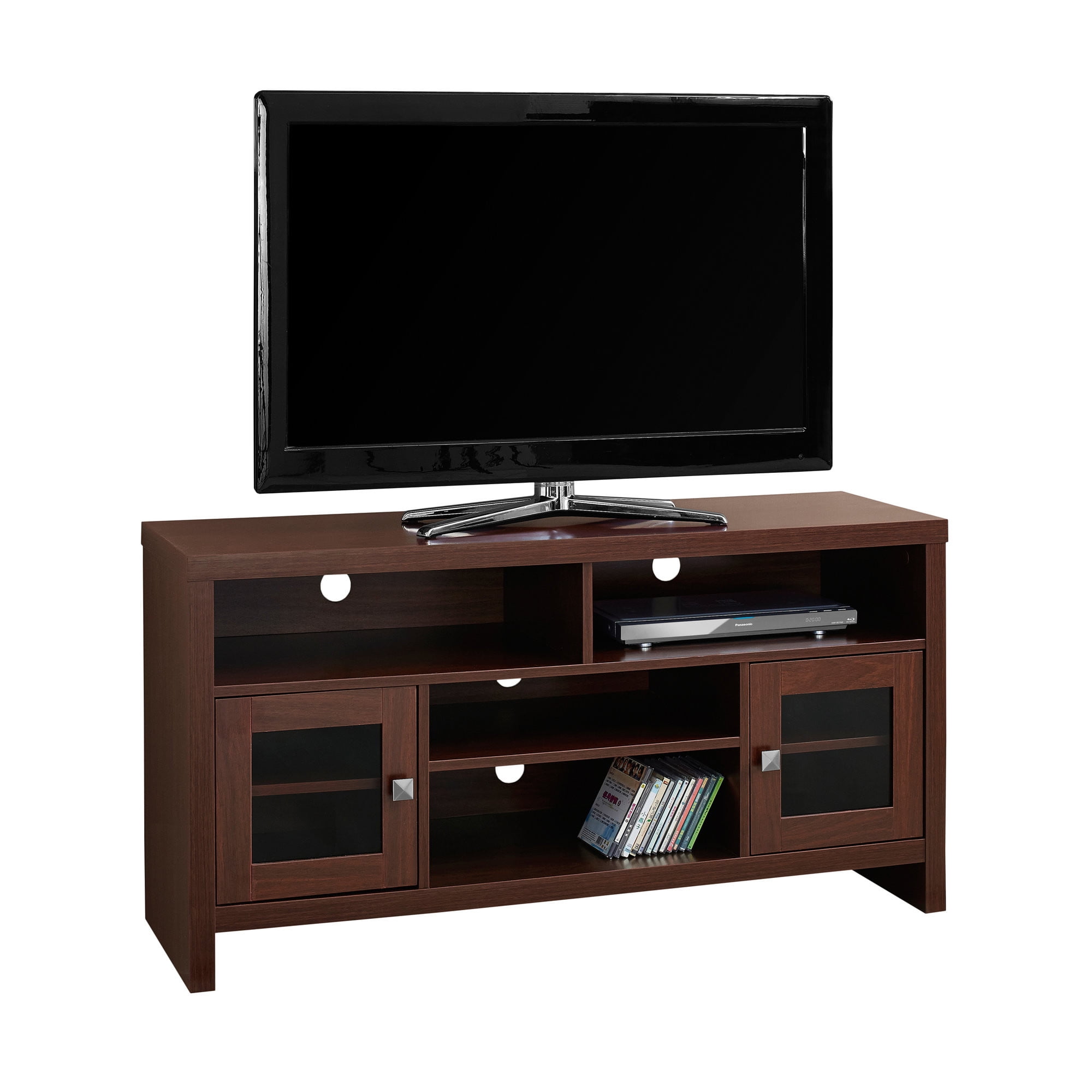 Monarch Tv Stand Warm Cherry With Glass Doors For TVs Up To 48"L