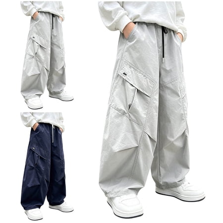 Lumosvexa Kids Boys Cargo Pants Straight Leg Fit Multiple Pockets Elastic Waist Summer Outdoor Sweatpants Navy 10-12