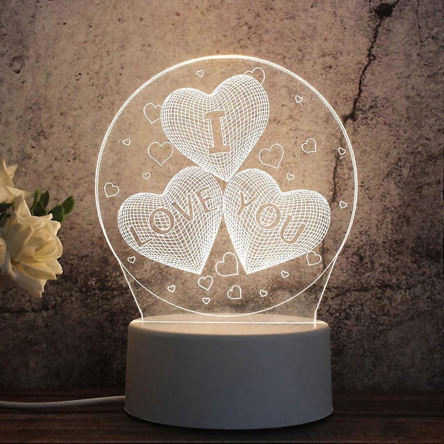 White Base Creative 3D Tricolor LED Decorative Night Light, Plug Version, Shape:I Love White) I Love You