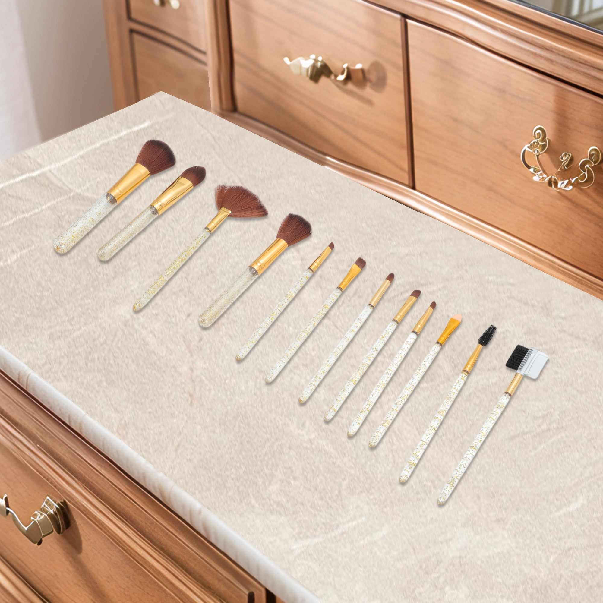Unique Bargains 12 Pcs Durable Bucket Makeup Brush Set for Bathroom Gold Tone