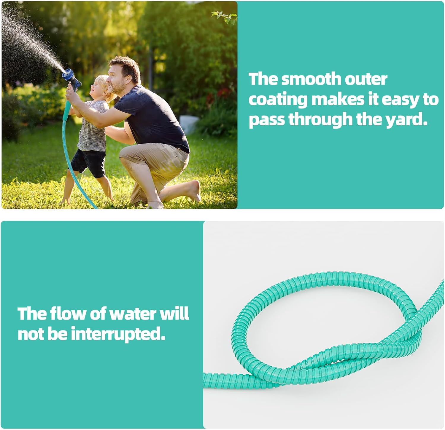 25ft 304 Stainless Steel Garden Hose Metal, Heavy Duty Water Pipe with Nozzles for Yard, Outdoor - Flexible, Never Kink & Tangle, Puncture Resistant (Aqua)