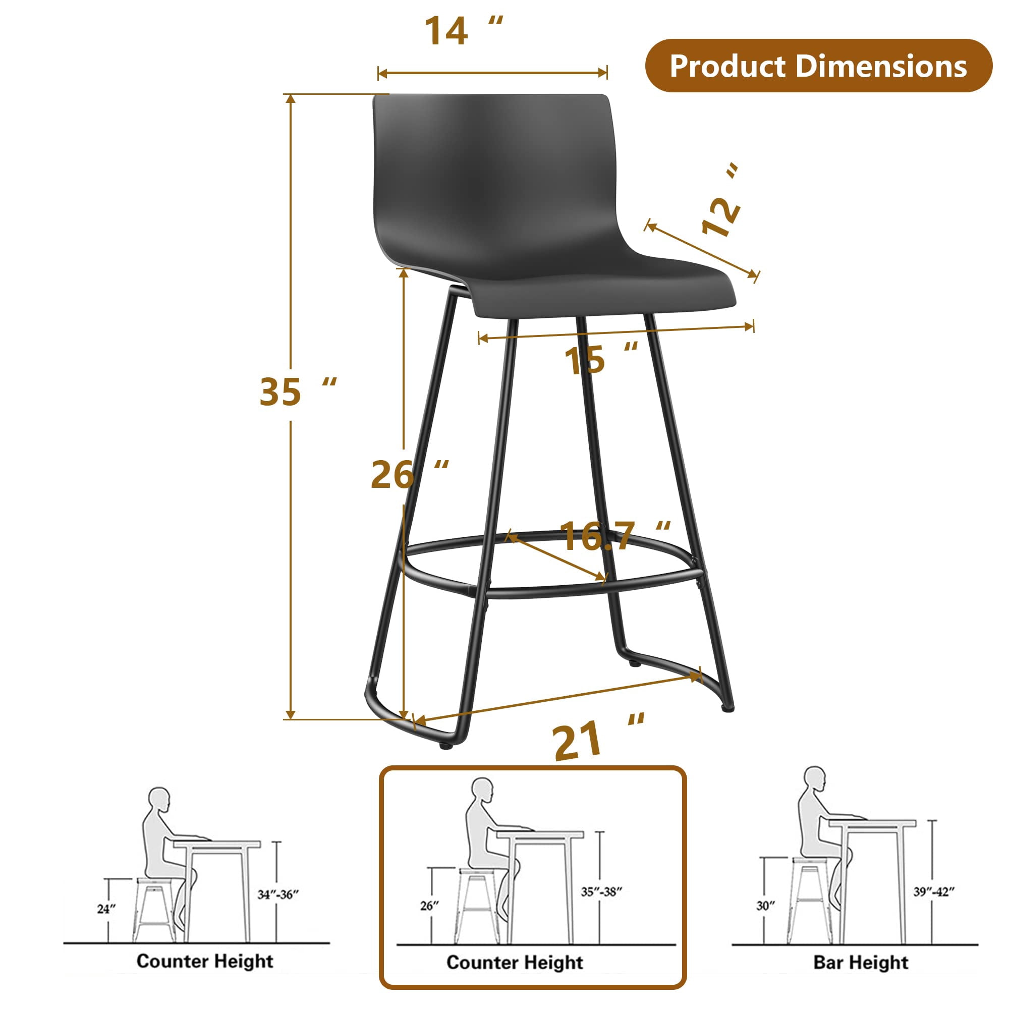 Swivel Bar Stools with Backs Plastic Counter Height Stools Set of 4 Black Bar Stools
