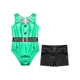thumbnail image 3 of TiaoBug Kids Girls Christmas Santa Claus Cosplay Costume Sleeveless Ballet Dance Leotard with Shorts Green&Black 14, 3 of 7