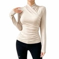 thumbnail image 2 of Long Sleeve Shirts for Women Fitted Shirts Draped Tops Vacation Outfits Y2k Basic Shirts Going Out Tops Fall Outfits Work Blouse Beach Vacation High Neck Business Casual, 2 of 4
