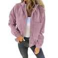 thumbnail image 2 of Women'S Solid Color Corduroy Jacket Minimalist Style Hooded Zip Front Coat Casual Outerwear Pink S, 2 of 7
