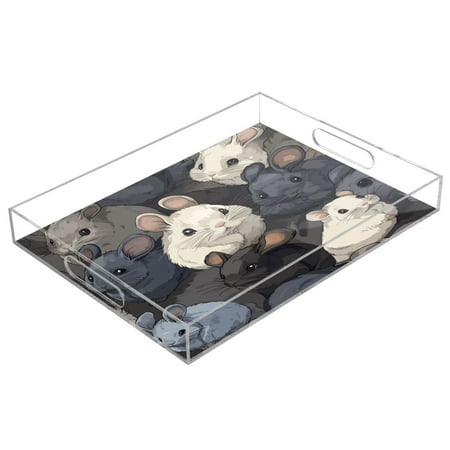 

WOBOGO Acrylic Serving Trays 15.7x11.8 Inch Spill Proof Clear Decorative Organizer with Handle Cartoon Chinchilla