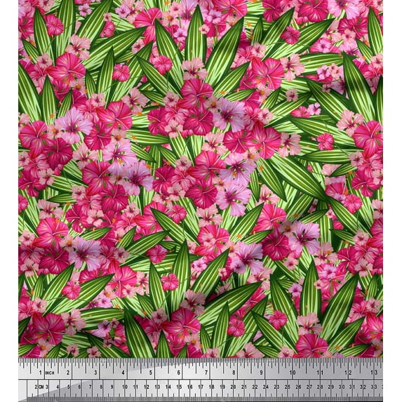 Soimoi Velvet Fabric Leaves & Floral Artistic Printed Fabric 1 Yard 58 Inch Wide