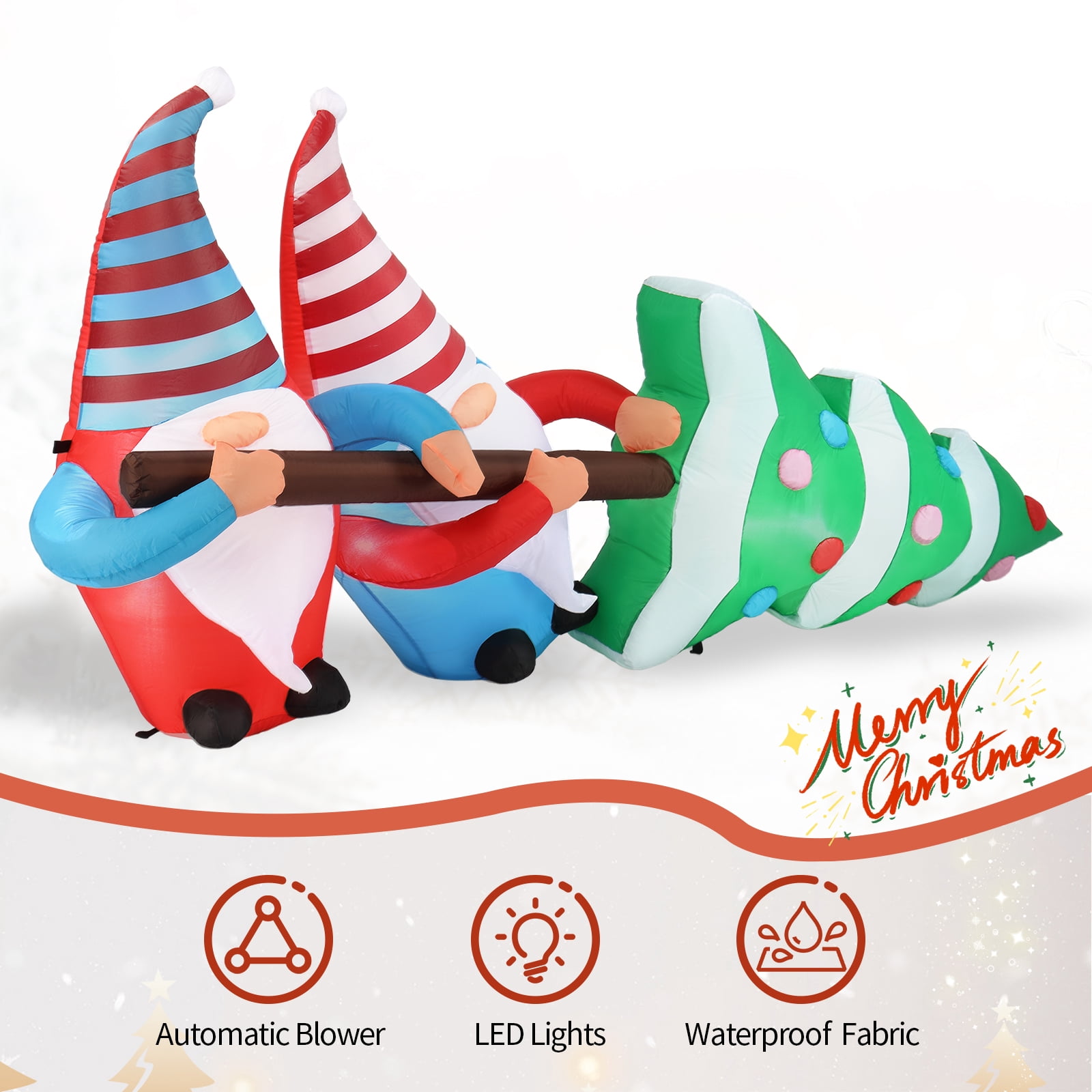 7 FT Lighted Christmas Inflatable Decoration, Inflatable Gnomes Pulling Christmas Tree, Funny Blow Up Yard Decorations with Built-in LED Lights for Holiday Party Front Yard Lawn Garden Decor