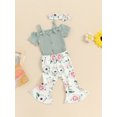 thumbnail image 6 of Baby Girls Summer Outfit, Short Sleeve Romper with Flower Leopard Print Flare Pants and Bowknot Headband, 6 of 10