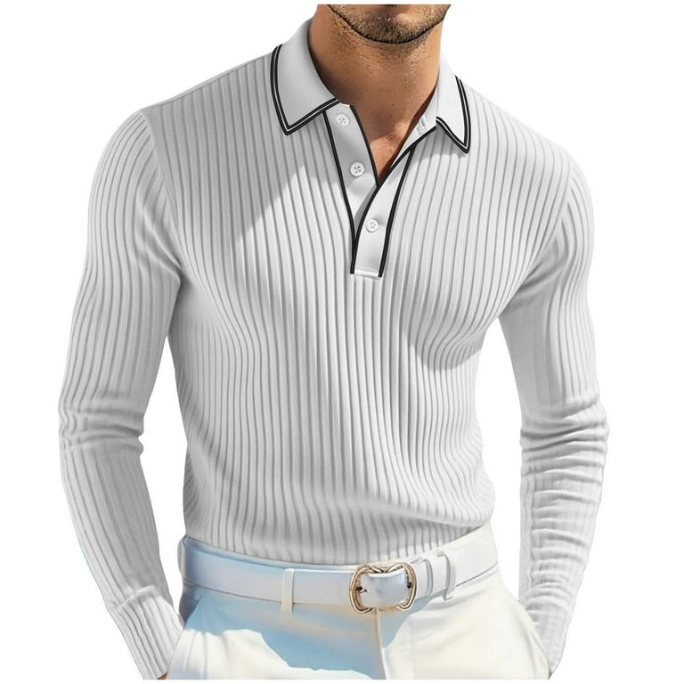 Fznquz Slim Golf Polo Dress White Shirts 2025 Striped Winter Long Sleeve Men Clothes Fznquz Slim Golf Polo Dress White Shirts 2025 Striped Winter Long Sleeve Men Clothes