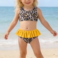 thumbnail image 2 of REDARER Toddler Girls Leopard Print Two Piece Swimsuit with Yellow Ruffled Skirted Bottoms for Summer Beach Wear,12-18 Months, 2 of 8