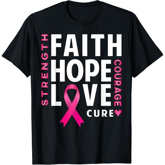 Breast Cancer Awareness Pink Ribbon T-Shirt Black X-Large