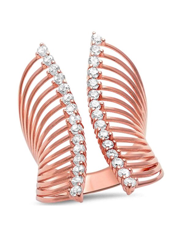 Round Clear Cubic Zirconia Cage Design Ring Sterling Silver Size 6
