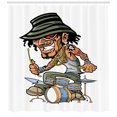 thumbnail image 3 of Ambesonne Drums Shower Curtain, Wild Rock Musician Tattoos, 69"Wx84"L, White Multicolor, 3 of 3