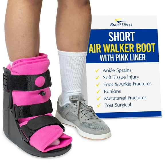 Brace Direct Women's Short Air Walker Boot - Pink Lined Medical Walking Boot For Women