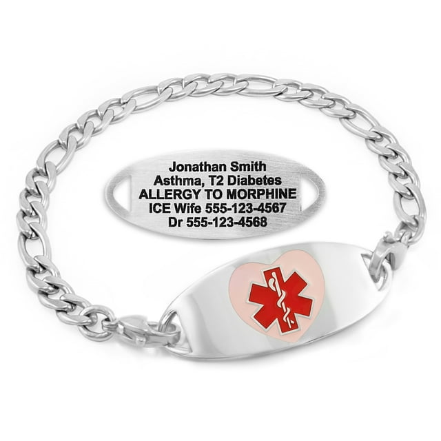 MedicEngraved Stainless Steel Custom Medical Alert Bracelet - 5mm Figaro Link